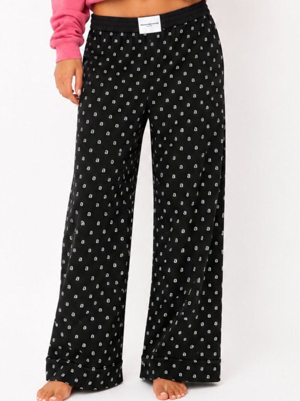 Alexander Wang Crystal Logo Silk Pajama Pants Black Size XS